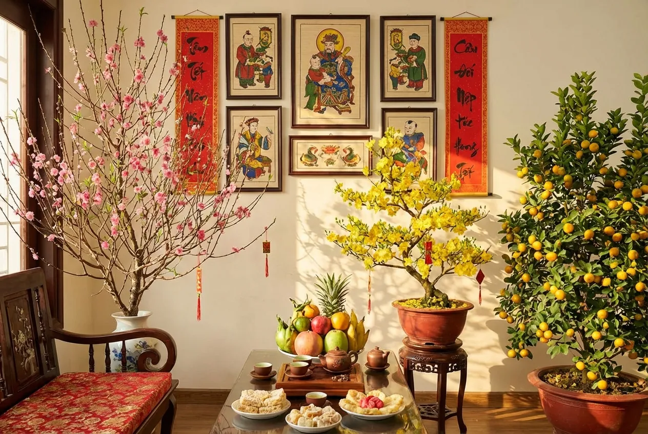 những hoa quả làm không khí tết